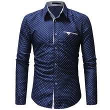 Load image into Gallery viewer, JAYCOSIN men&#39;s autumn casual one-piece dress polka dot slim long-sleeved dress shirt men&#39;s blue and white printed shirt