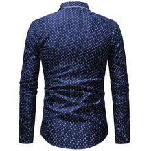 Load image into Gallery viewer, JAYCOSIN men&#39;s autumn casual one-piece dress polka dot slim long-sleeved dress shirt men&#39;s blue and white printed shirt